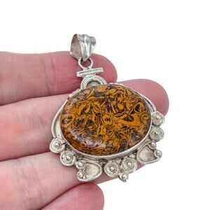 Estate Sterling Silver 925 Miriam Stone Fossil Pendant